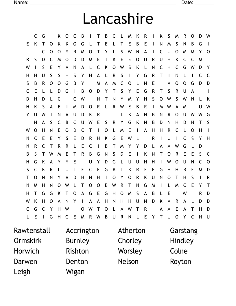 Lancashire Word Search