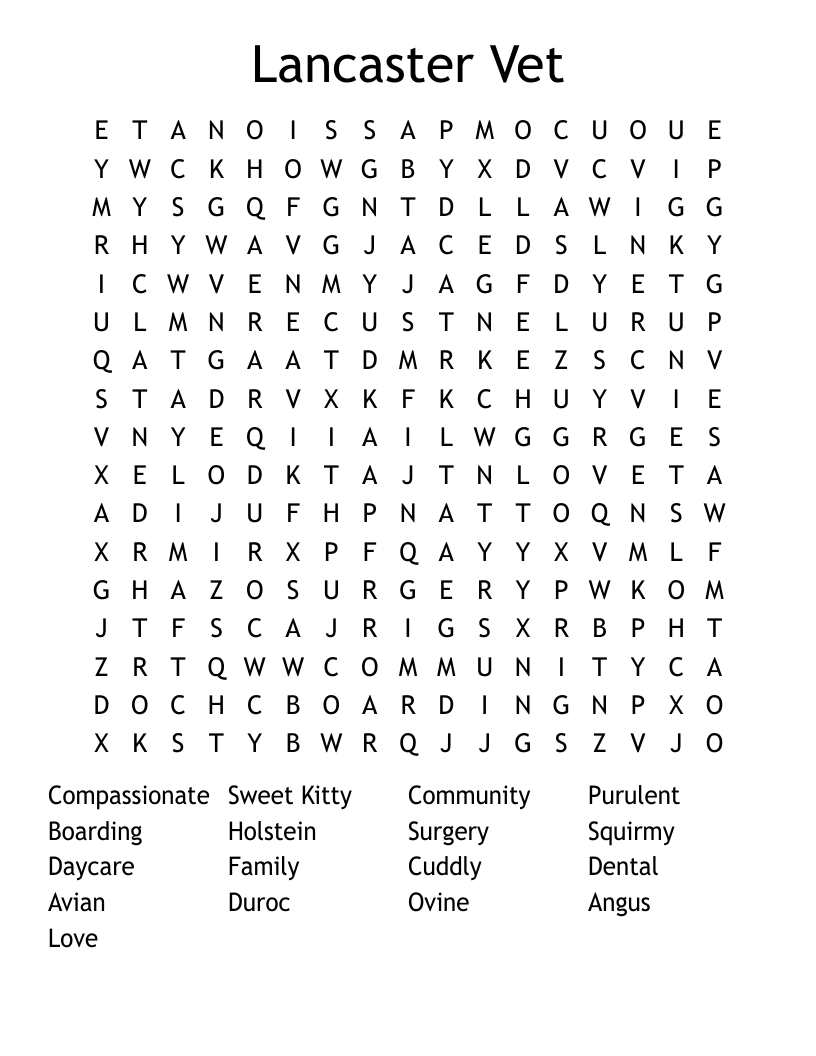 Lancaster Vet Word Search
