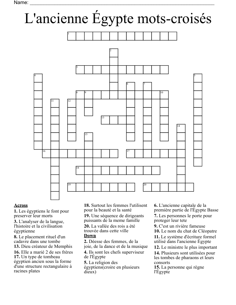 L'ancienne Égypte mots-croisés Crossword