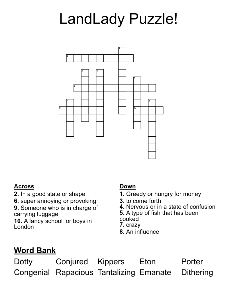 LandLady Puzzle! Crossword
