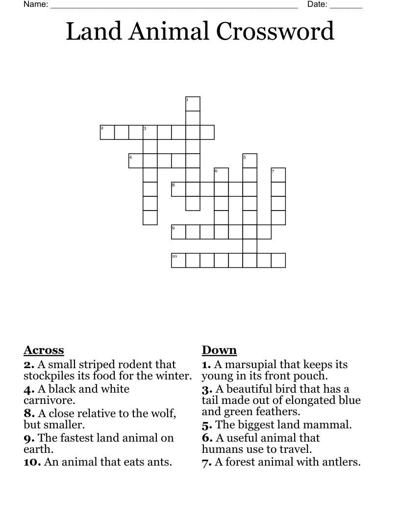 Land Animal Crossword
