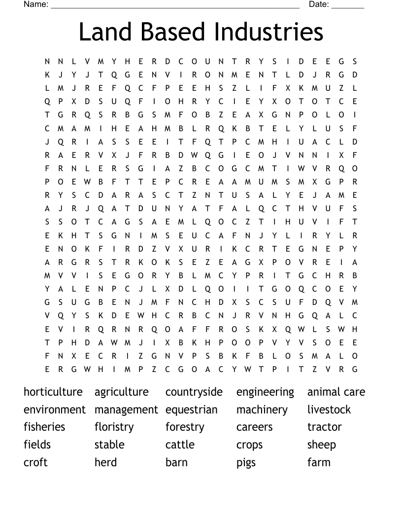 Land Based Industries Word Search
