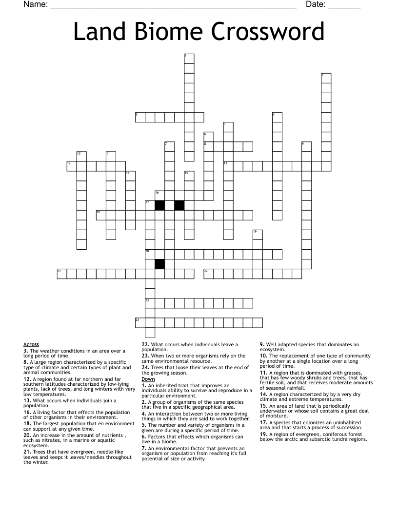 Land Biome Crossword