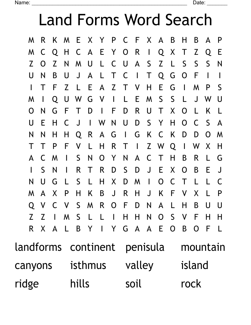 Land Forms Word Search