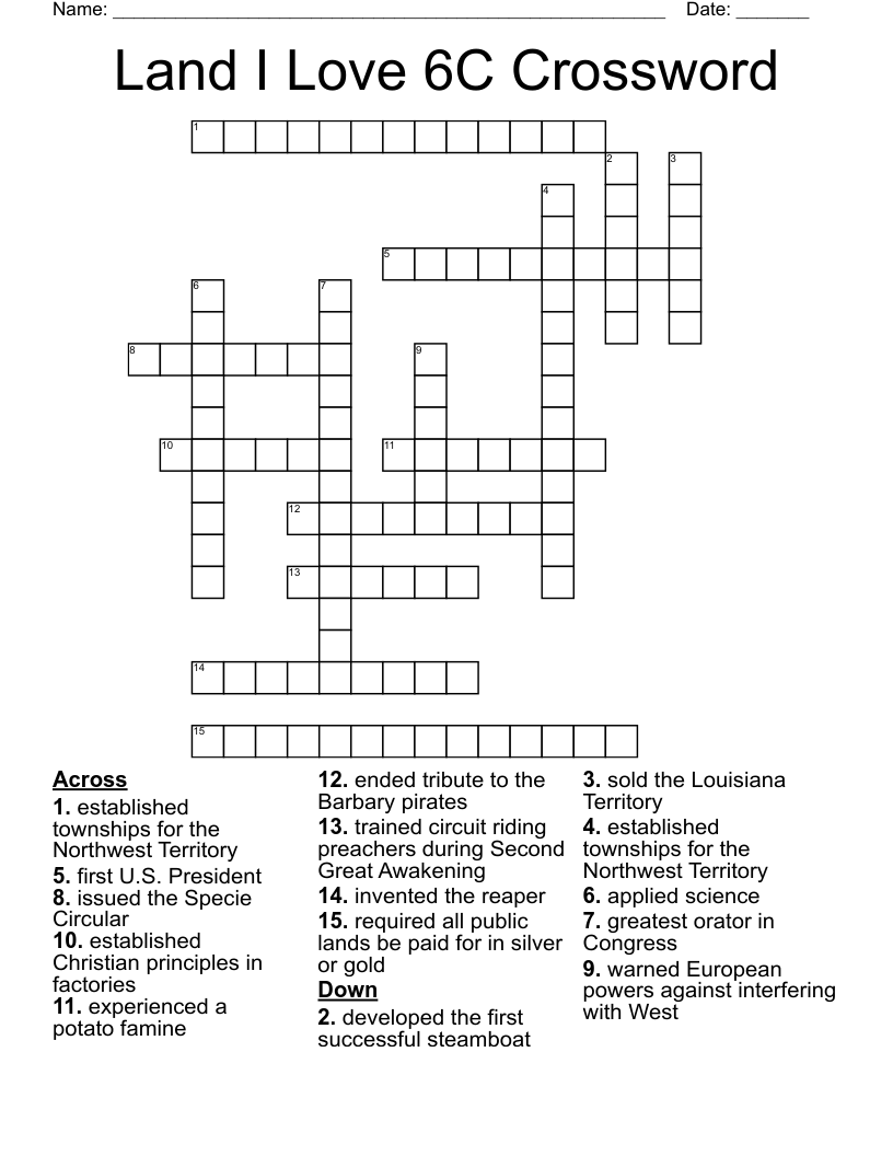 Land I Love 6C Crossword