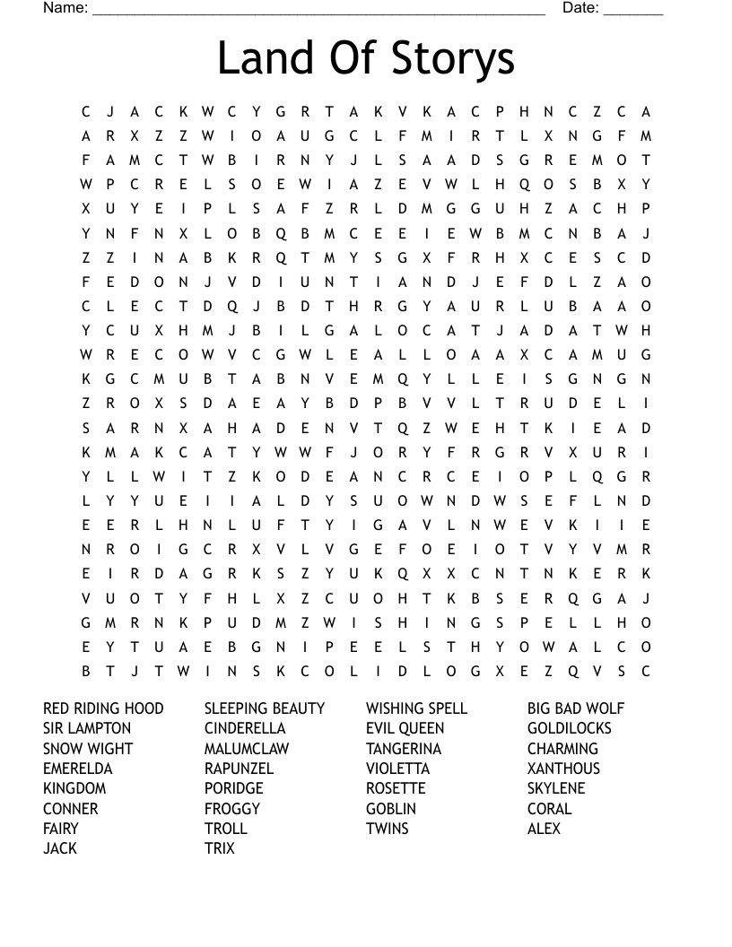 Land Of Storys  Word Search