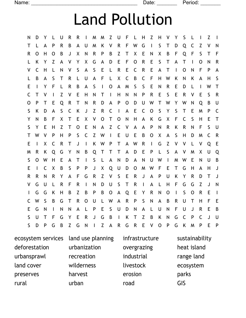 Land Pollution Word Search