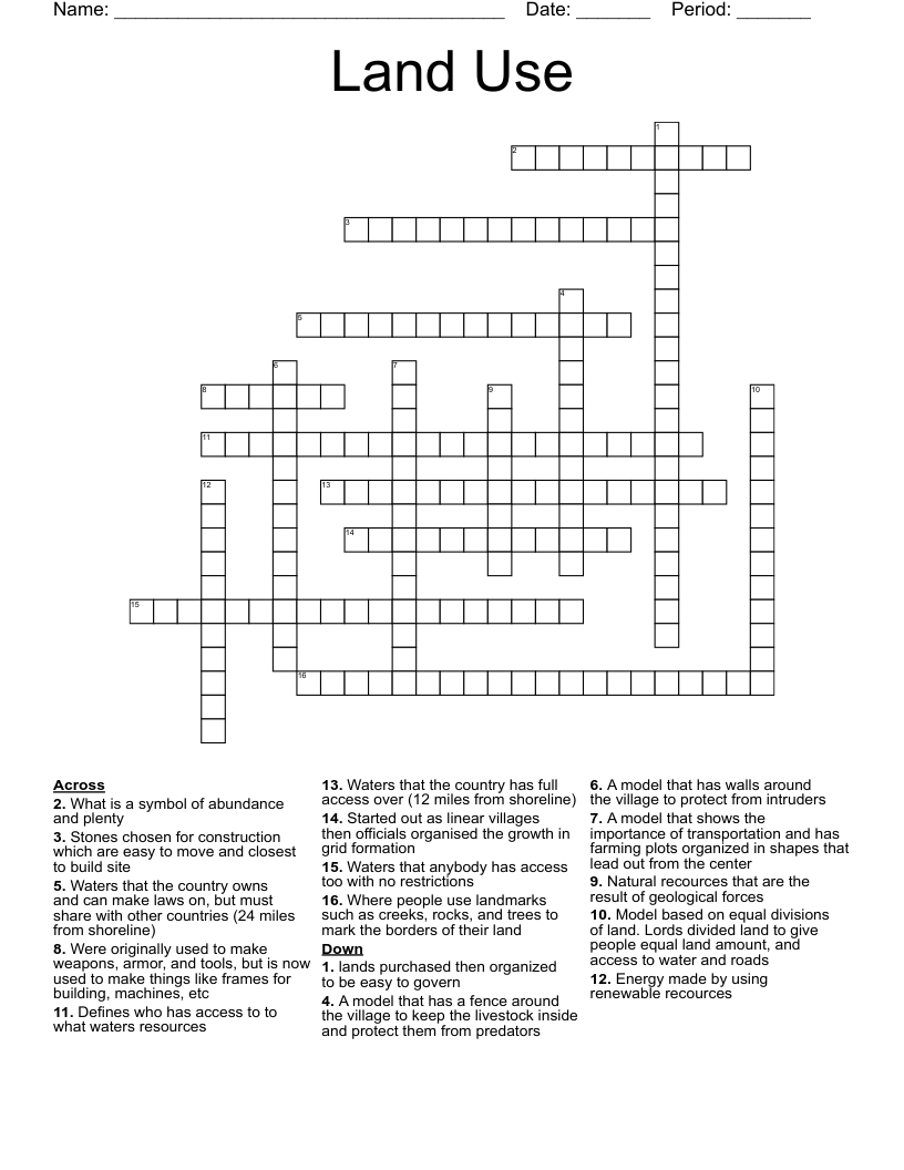 Land Use Crossword