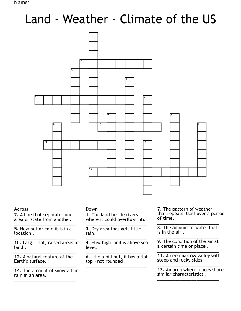 Land - Weather - Climate of the US Crossword