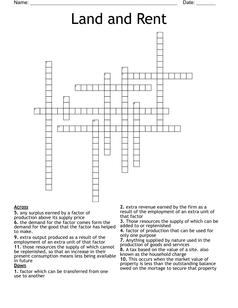 Land and Rent Crossword