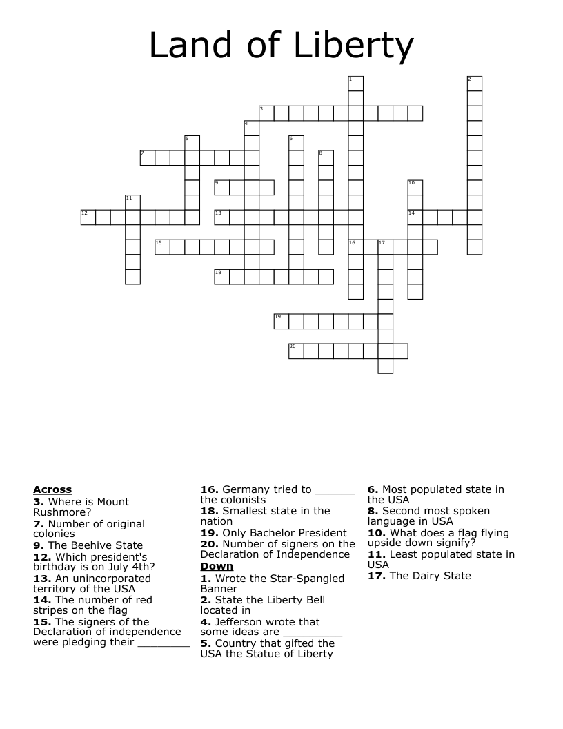 Land of Liberty Crossword