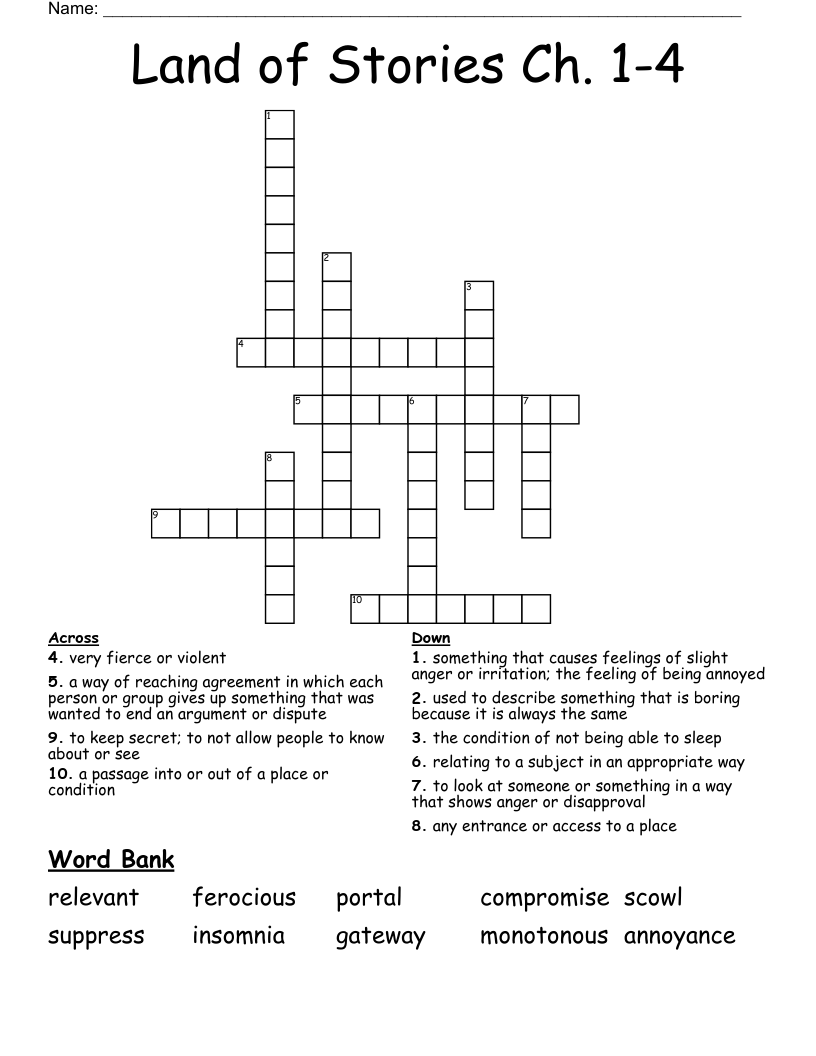 Land of Stories Ch. 1-4 Crossword