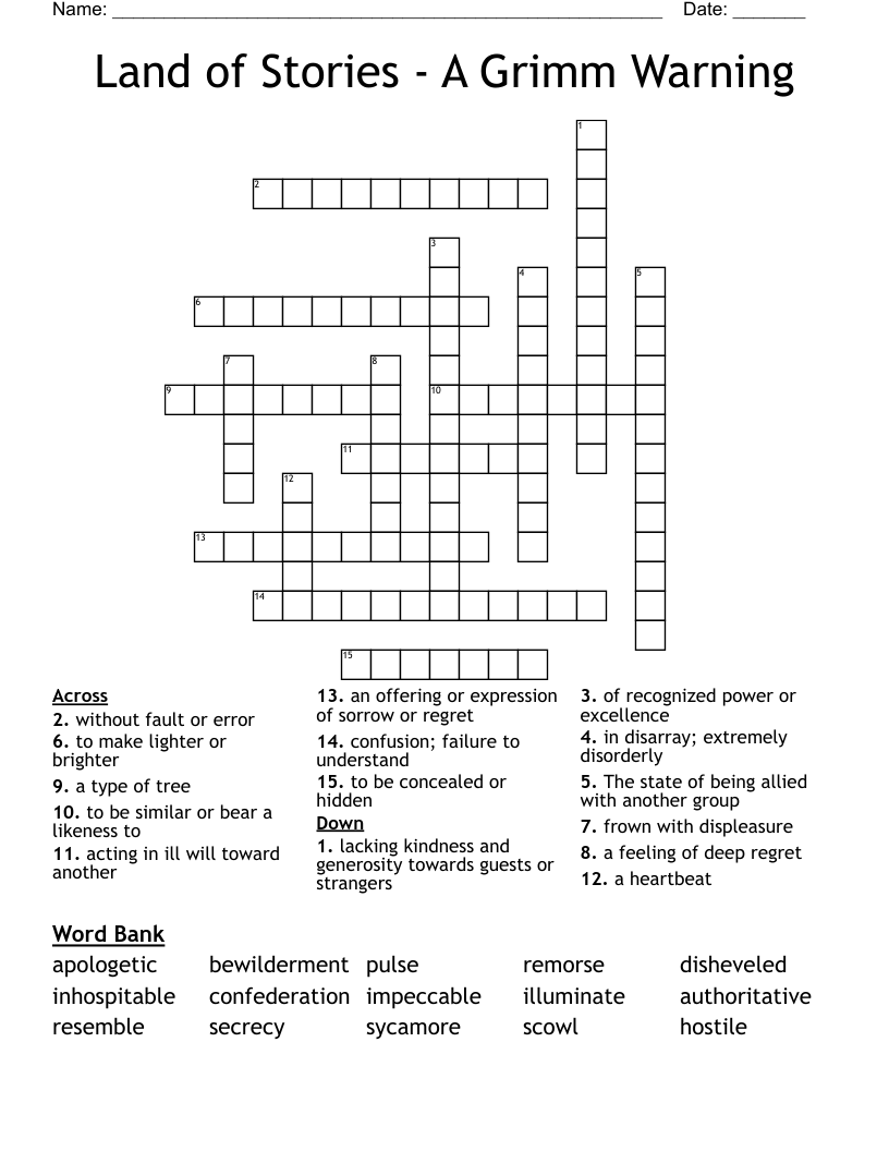 Land of Stories - A Grimm Warning Crossword