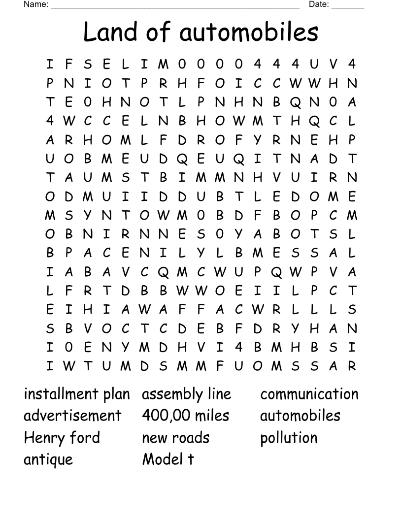 Land of automobiles  Word Search