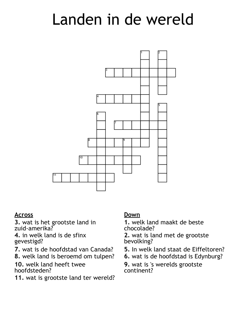 Landen in de wereld Crossword