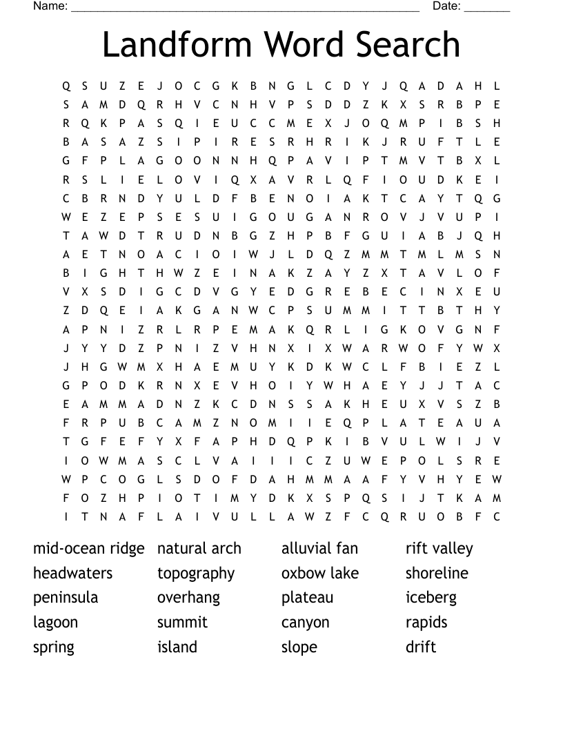 Landform Word Search