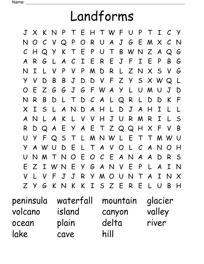 Landforms Word Search