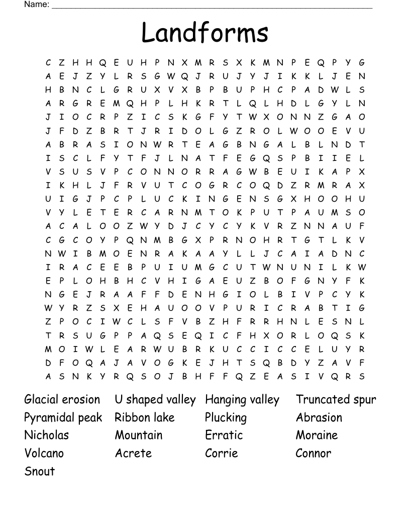 Landforms Word Search