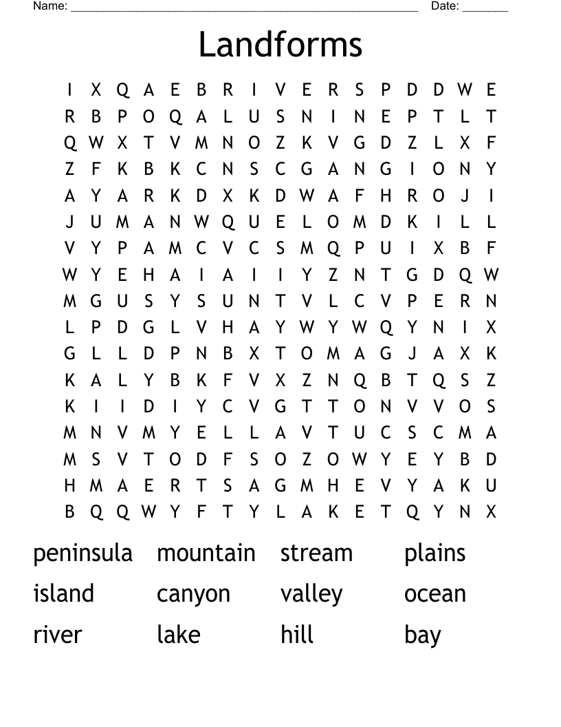 Landforms Word Search