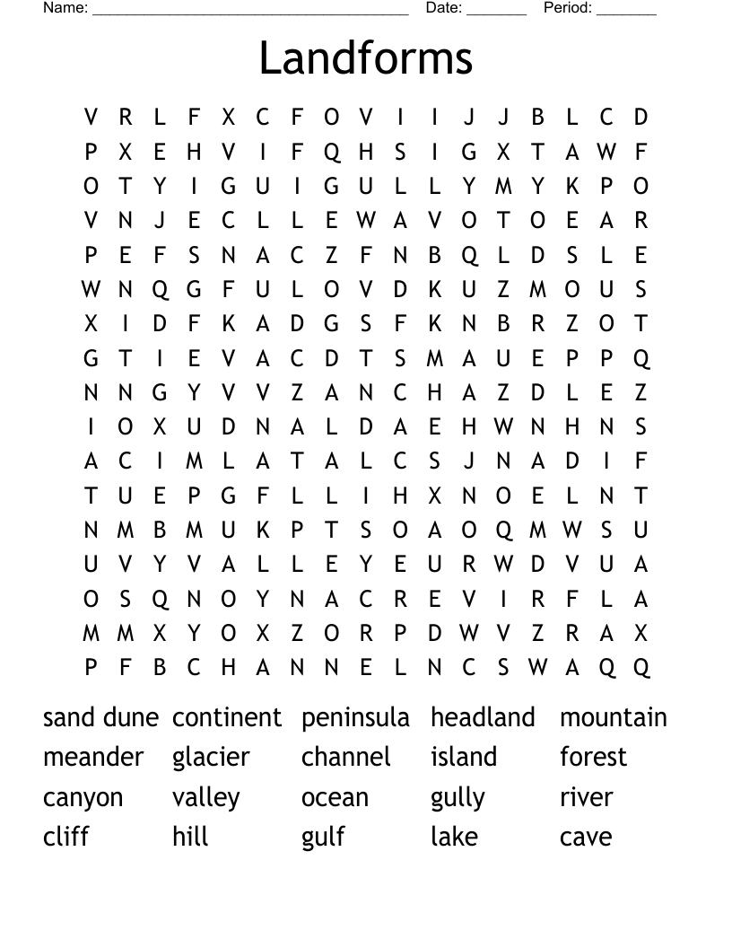 Landforms Word Search