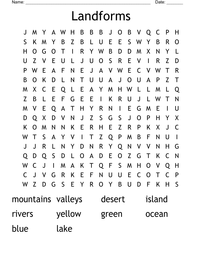 Landforms Word Search