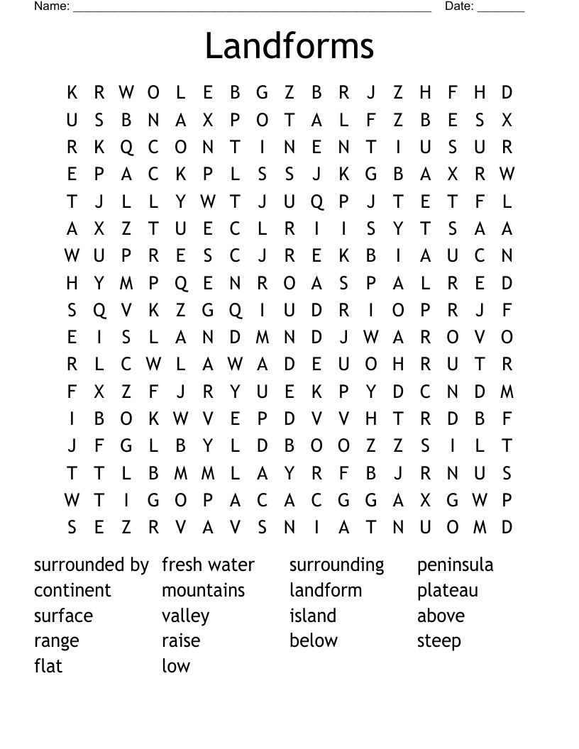 Landforms Word Search