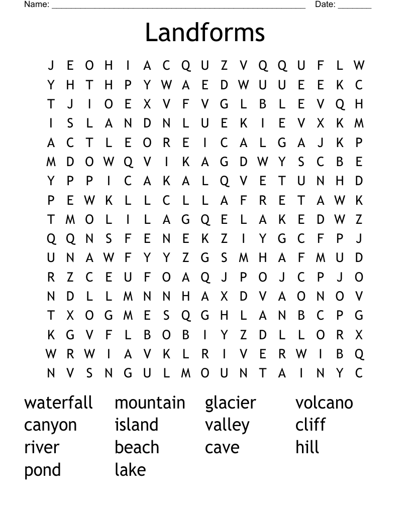 Landforms Word Search