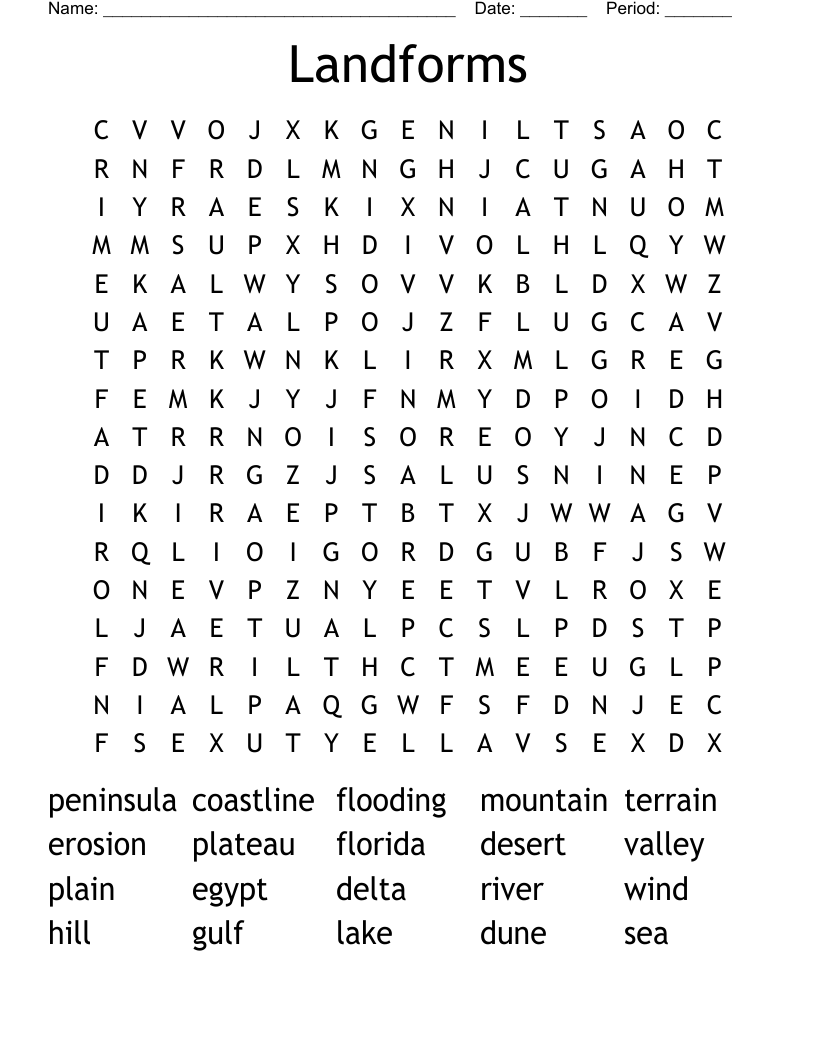 Landforms Word Search