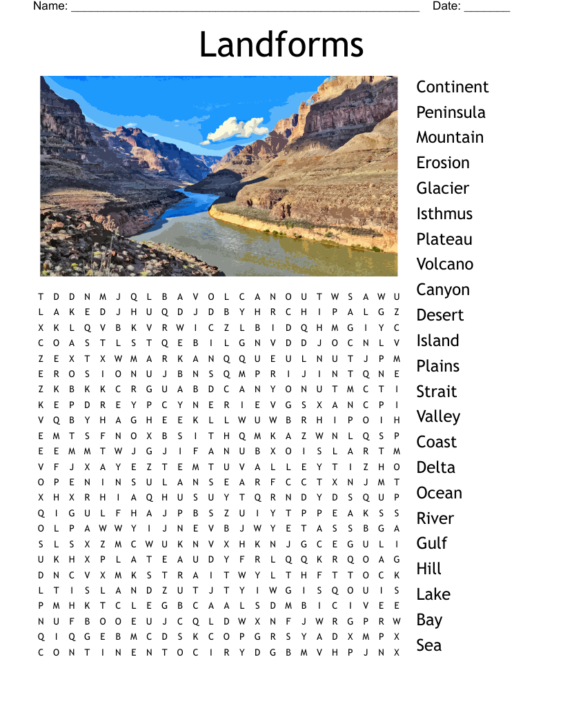 Landforms Word Search