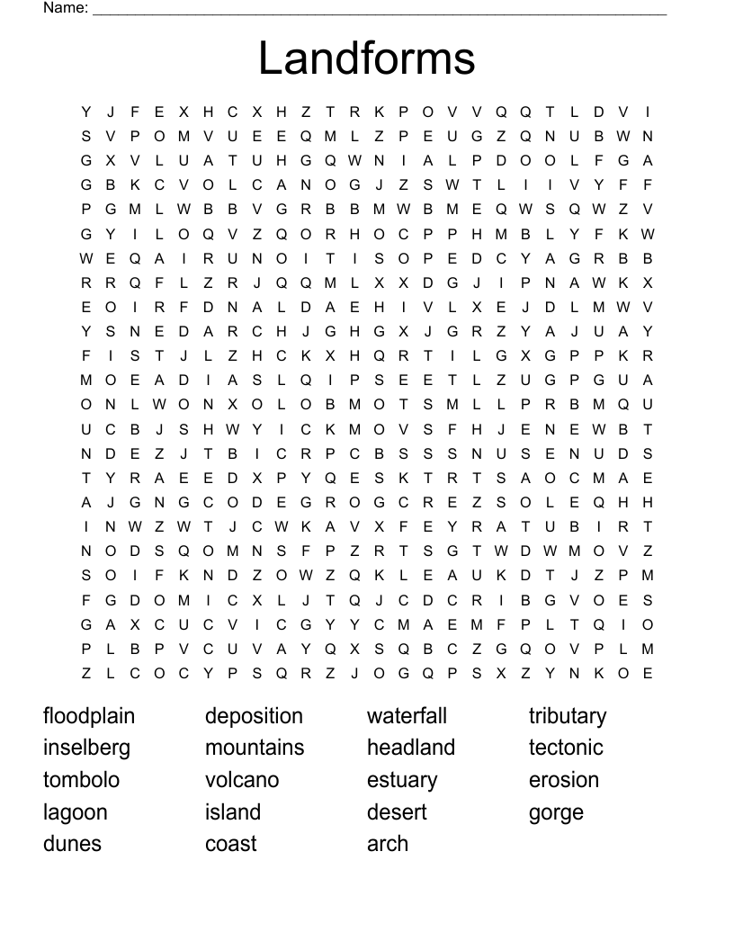 Landforms  Word Search