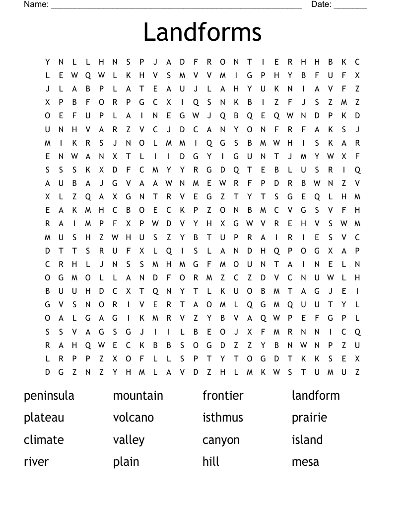 Landforms  Word Search