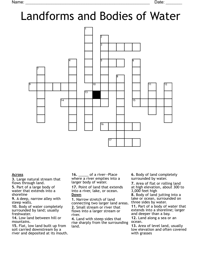 Landforms and Bodies of Water Crossword