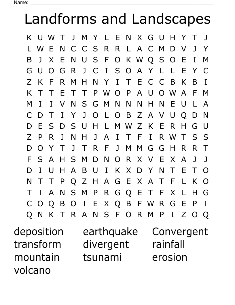 Landforms and Landscapes Word Search