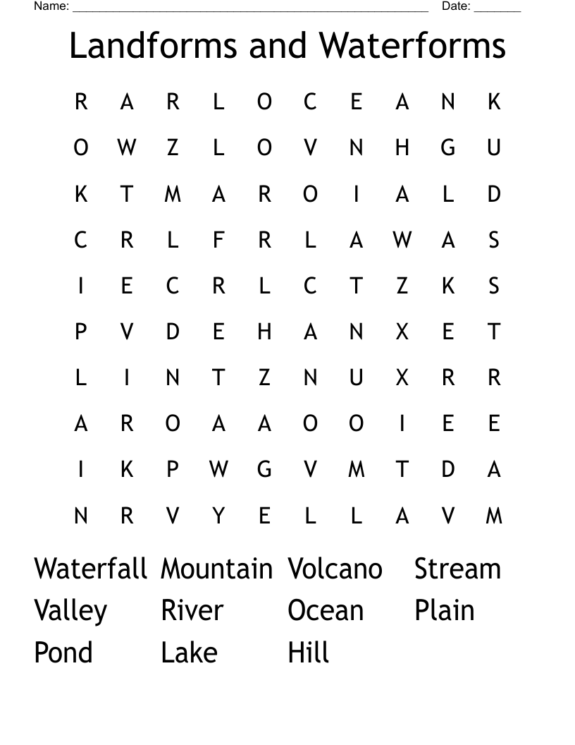 Landforms and Waterforms  Word Search