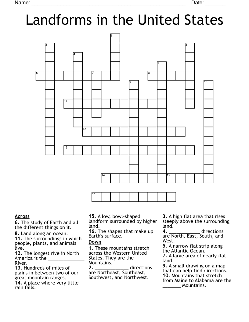Landforms in the United States Crossword
