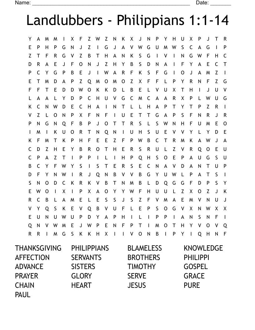 Landlubbers - Philippians 1:1-14 Word Search