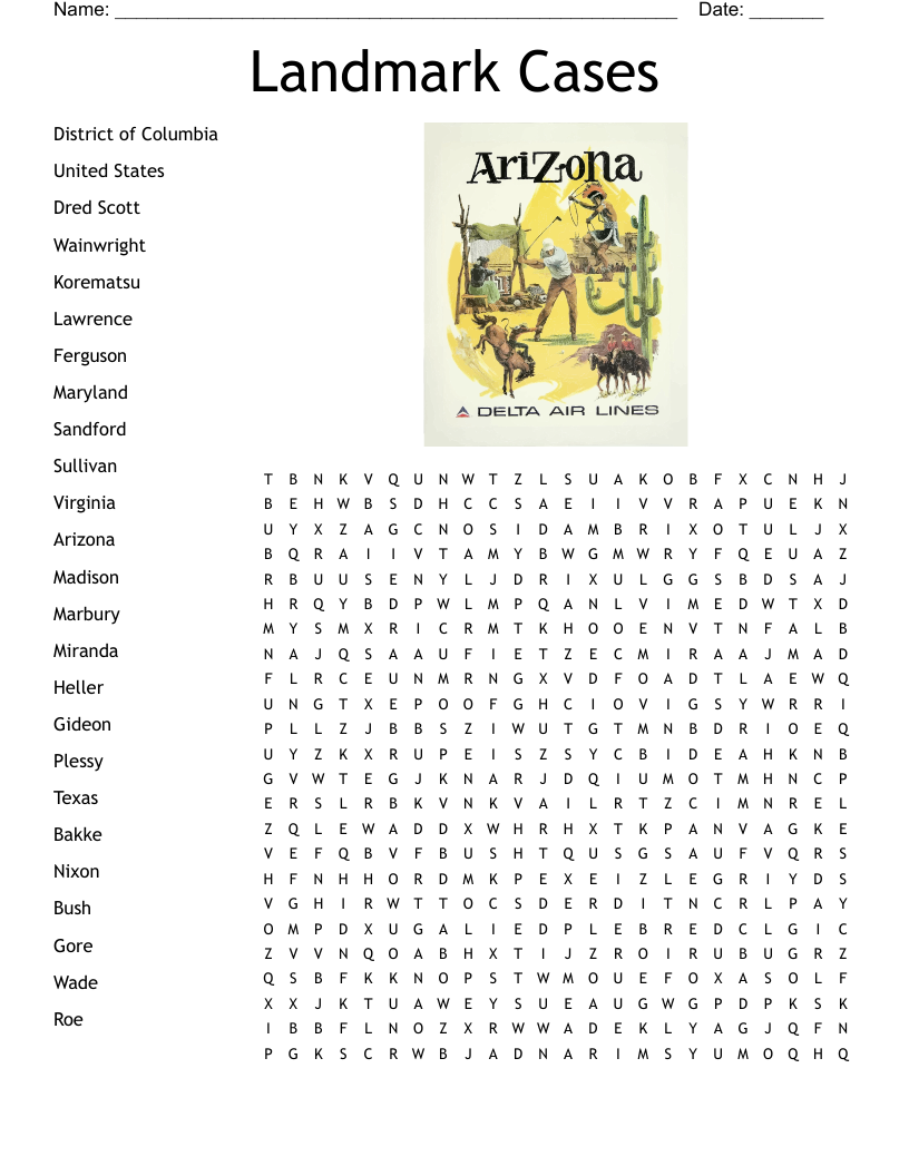 Landmark Cases Word Search
