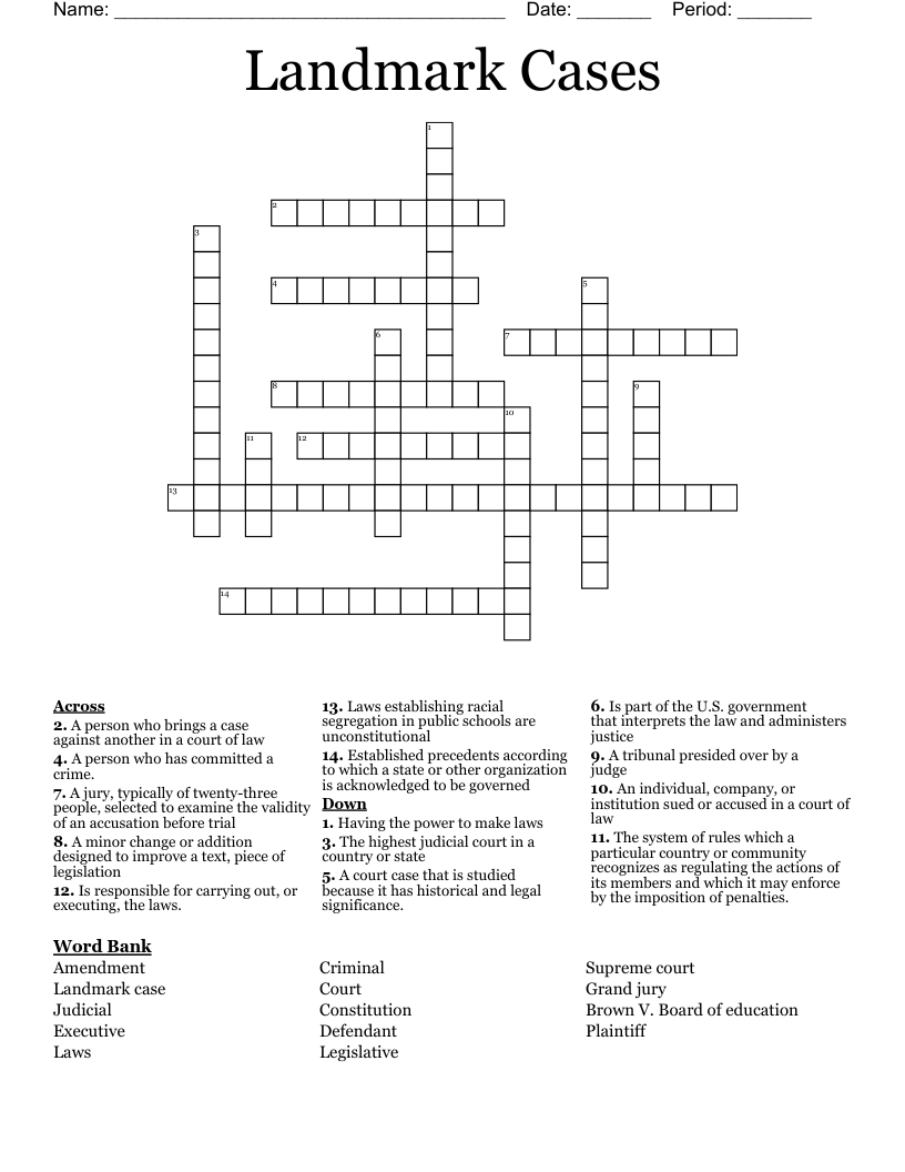Landmark Cases  Crossword