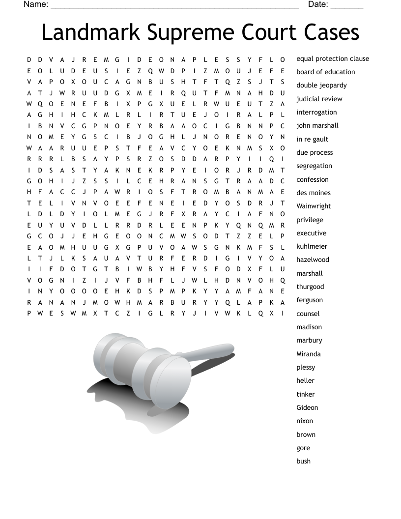 Landmark Supreme Court Cases Word Search