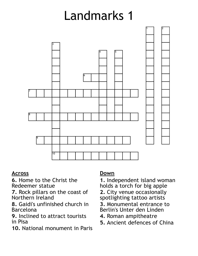 Landmarks 1 Crossword