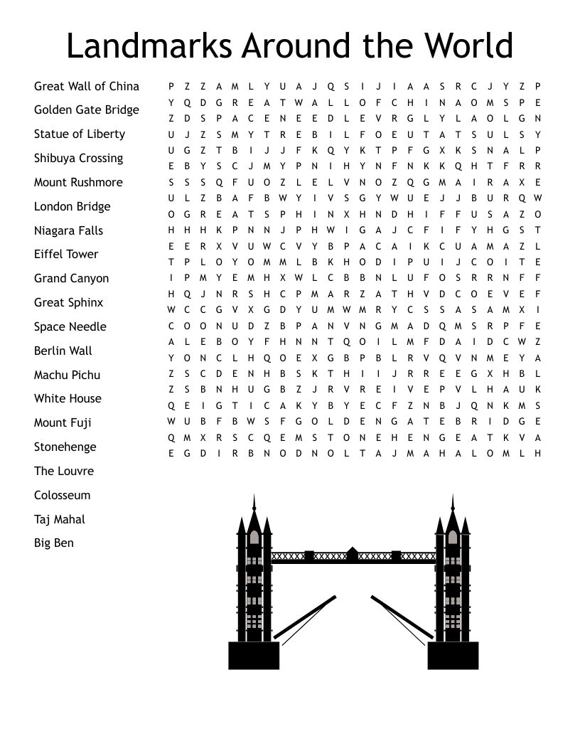Landmarks Around the World  Word Search