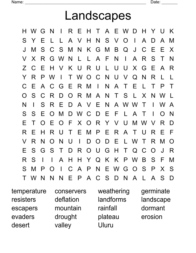 Landscapes Word Search