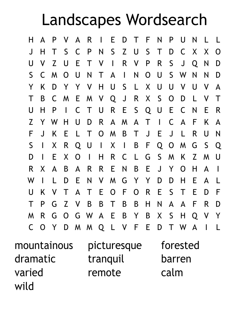 Landscapes Wordsearch