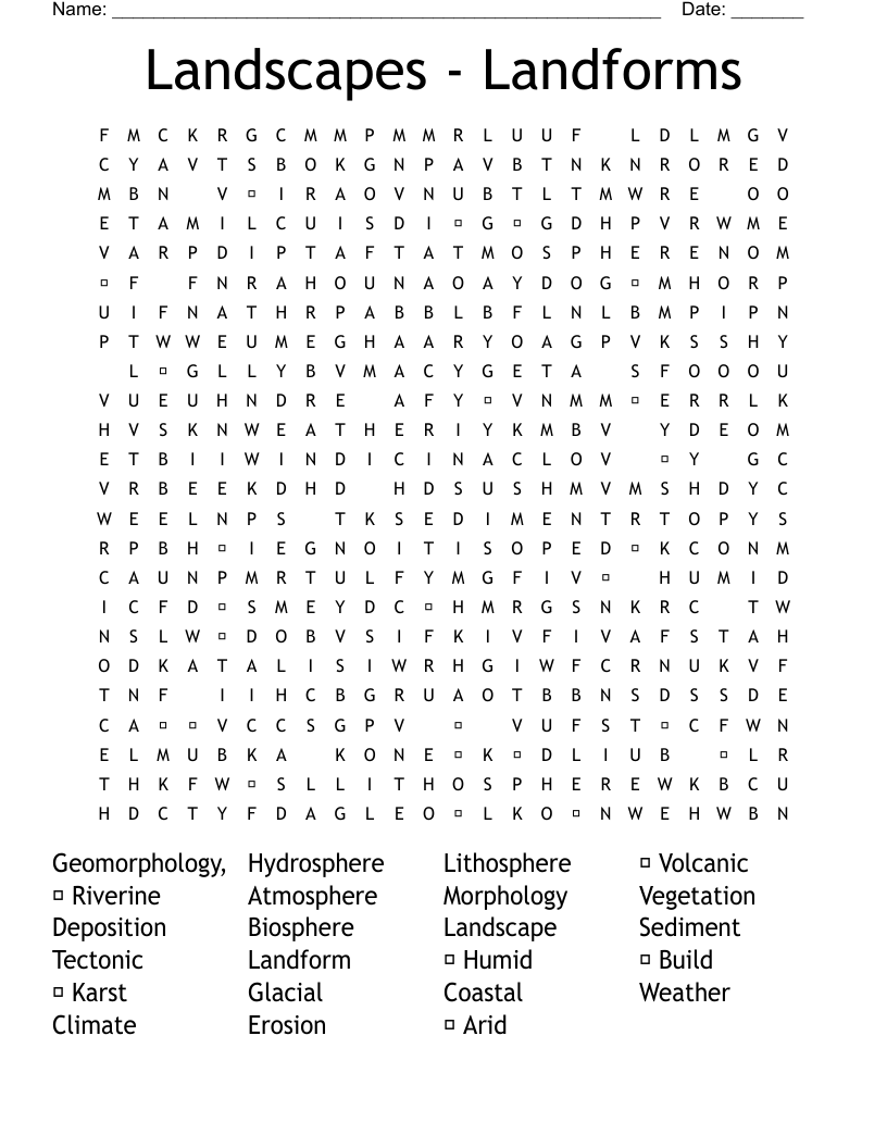 Landscapes - Landforms  Word Search