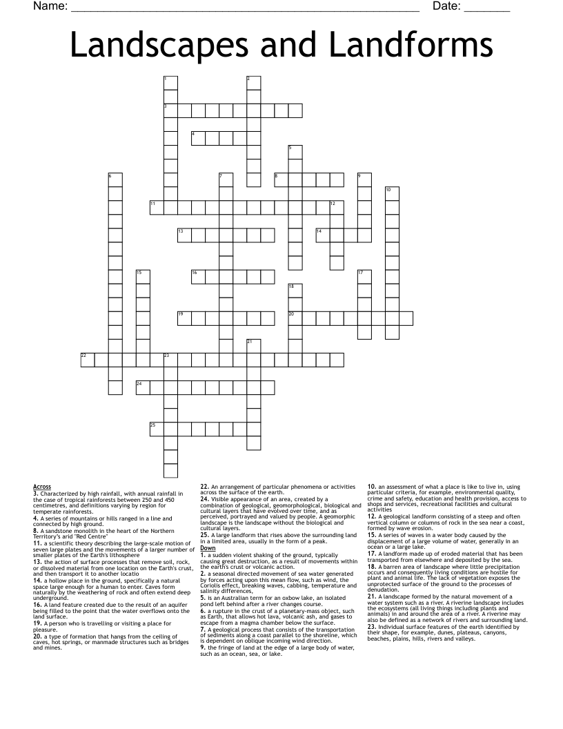 Landscapes and Landforms Crossword