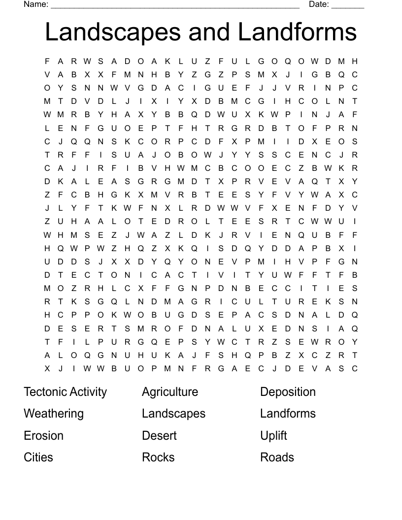 Landscapes and Landforms Word Search