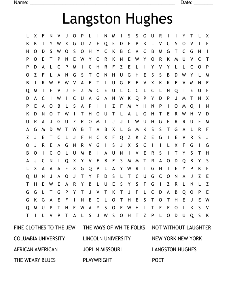 Langston Hughes Word Search