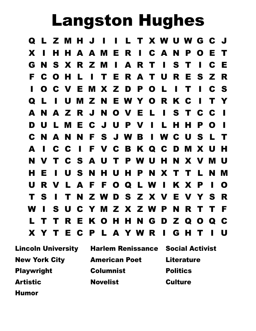 Langston Hughes Word Search