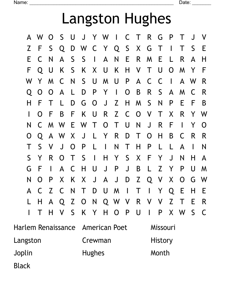 Langston Hughes Word Search