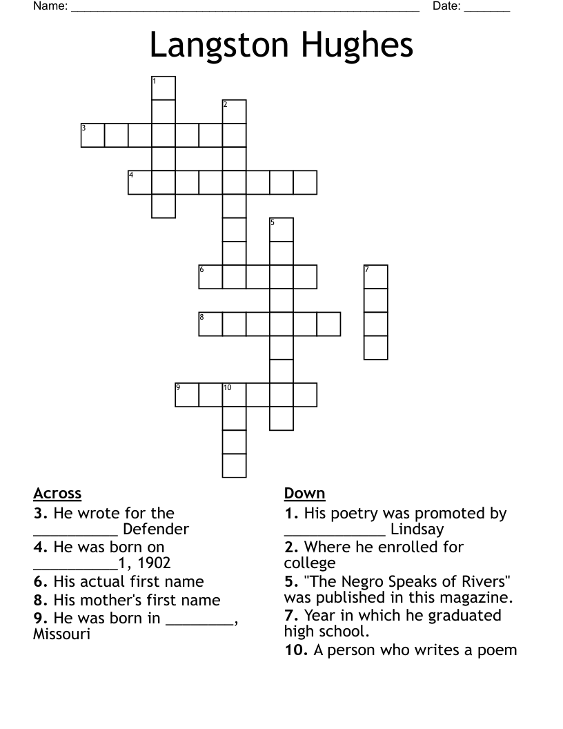 Langston Hughes Crossword